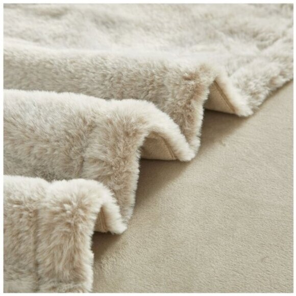 NEW Soft Minky & Faux Fur Taupe Baby Blanket - Picture 3 of 4